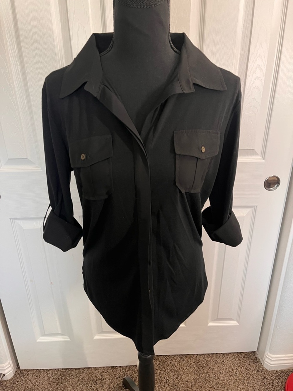 Black Button-Front Utility short or long Shirt.